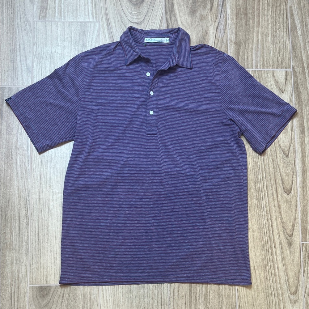Criquet Short Sleeve Gray and Red Striped Pima Cotton Blend Polo Shirt